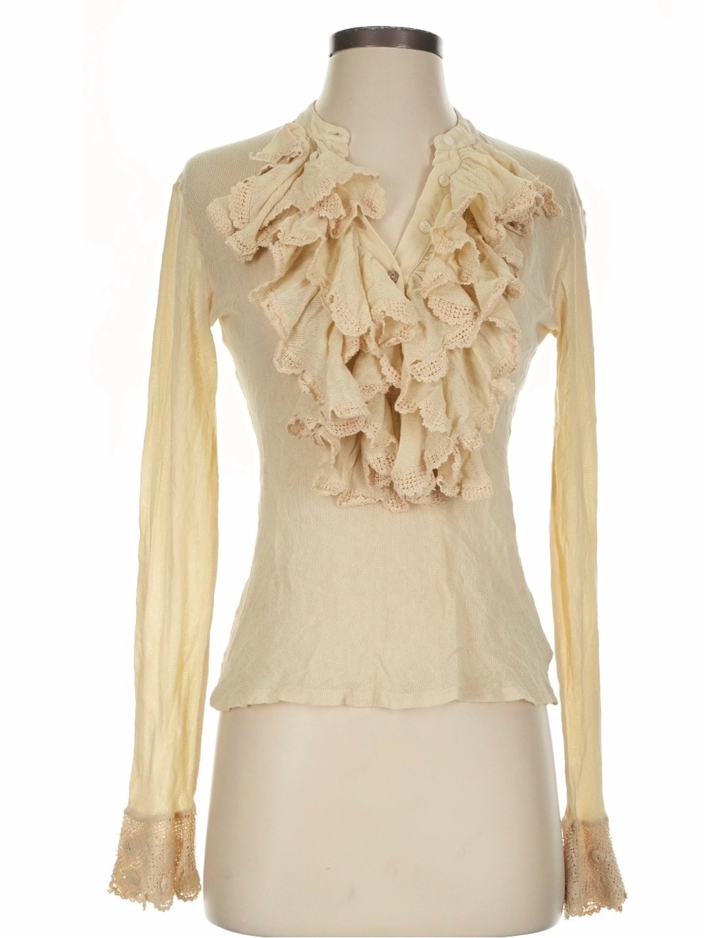 Ralph Lauren Black Label Ruffle Blouse Victorian Boho Top Lace Crochet Blouse S - Picture 2 of 7